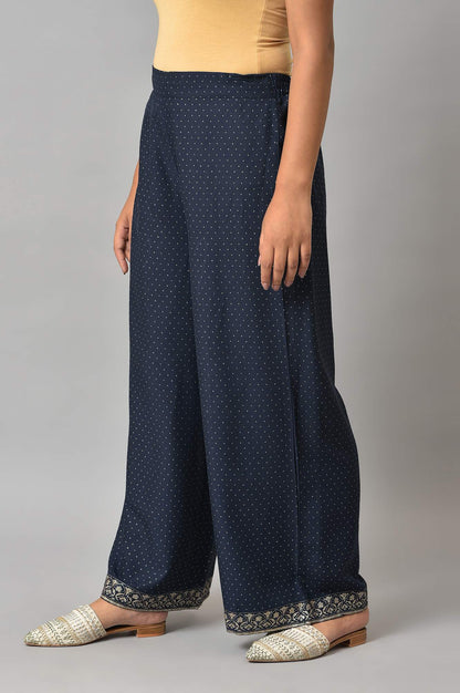 W for Woman Navy Blue Glitter Printed Parallel Pants