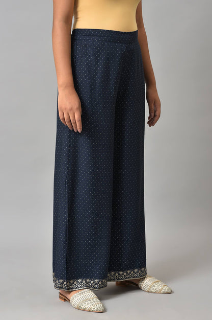W for Woman Blue Solid Printed Pure Cotton Straight Kurta with Parallel Pant Set