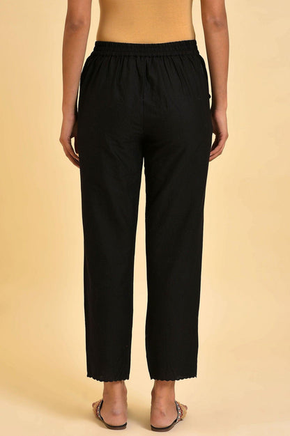 W for Woman Black Straight Pants With Scalloped Hemline