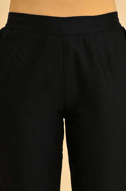 W for Woman Black Straight Pants With Scalloped Hemline