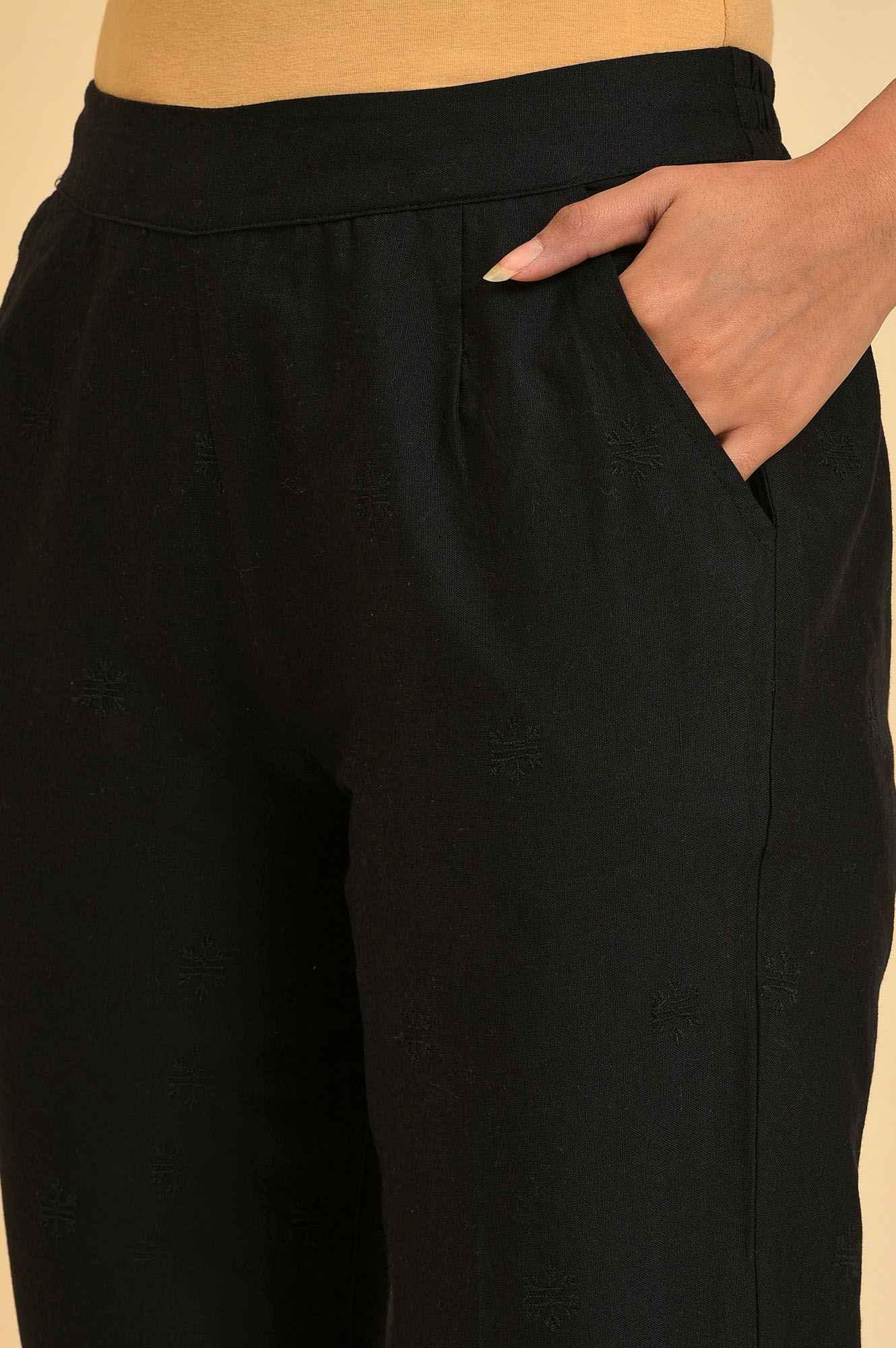 W for Woman Black Straight Pants With Scalloped Hemline