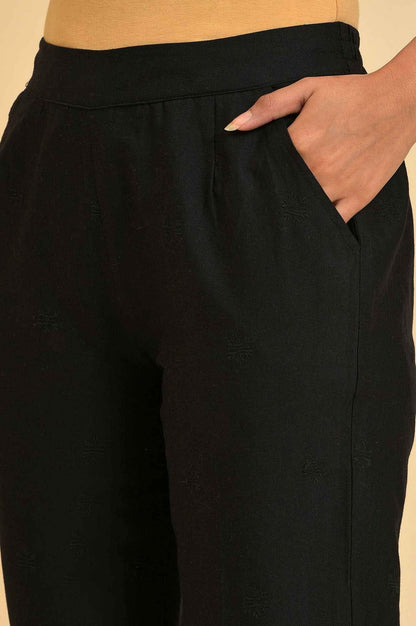 W for Woman Black Straight Pants With Scalloped Hemline