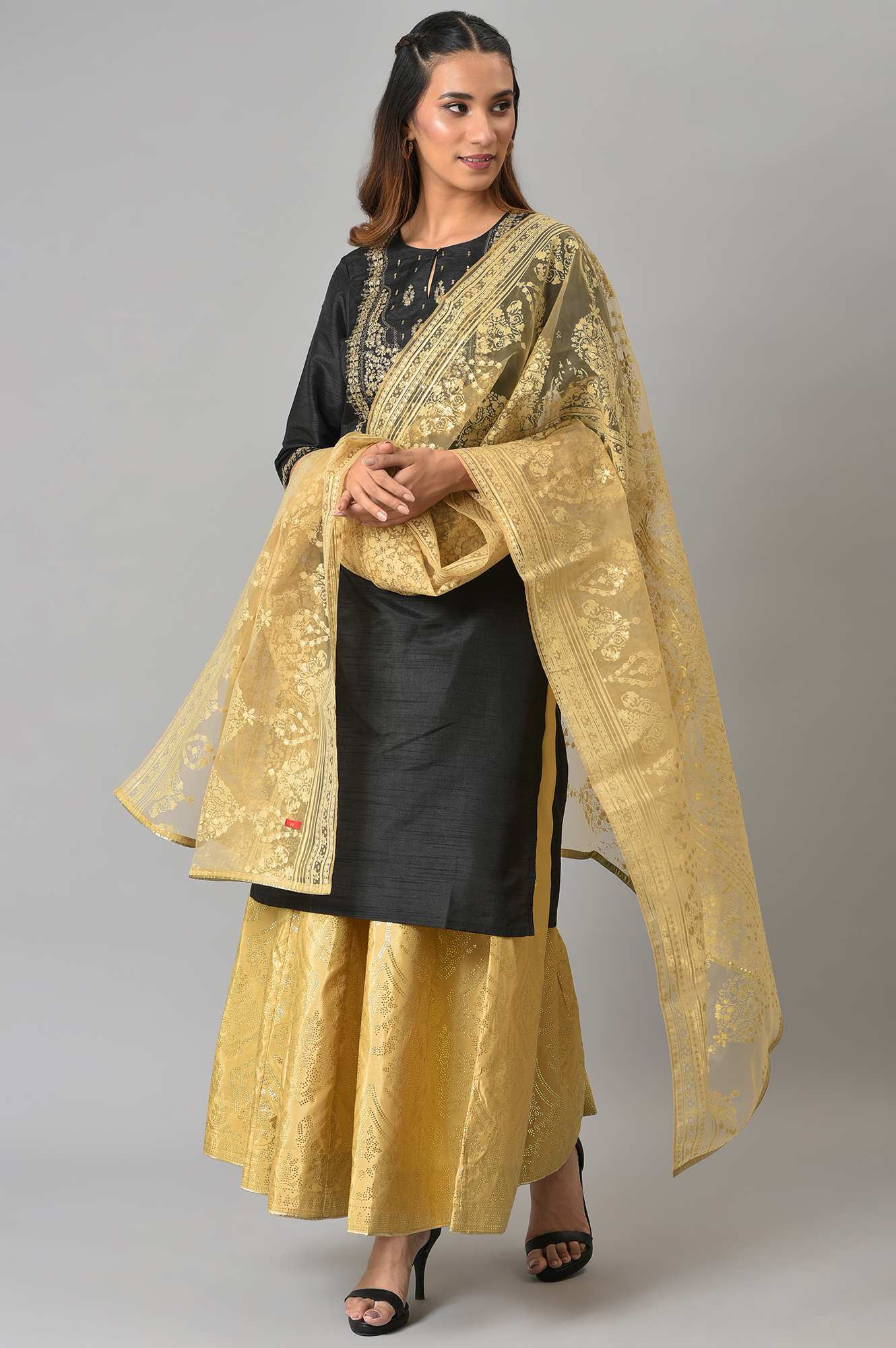 W for Woman Gold Light Festive Brasso Dupatta