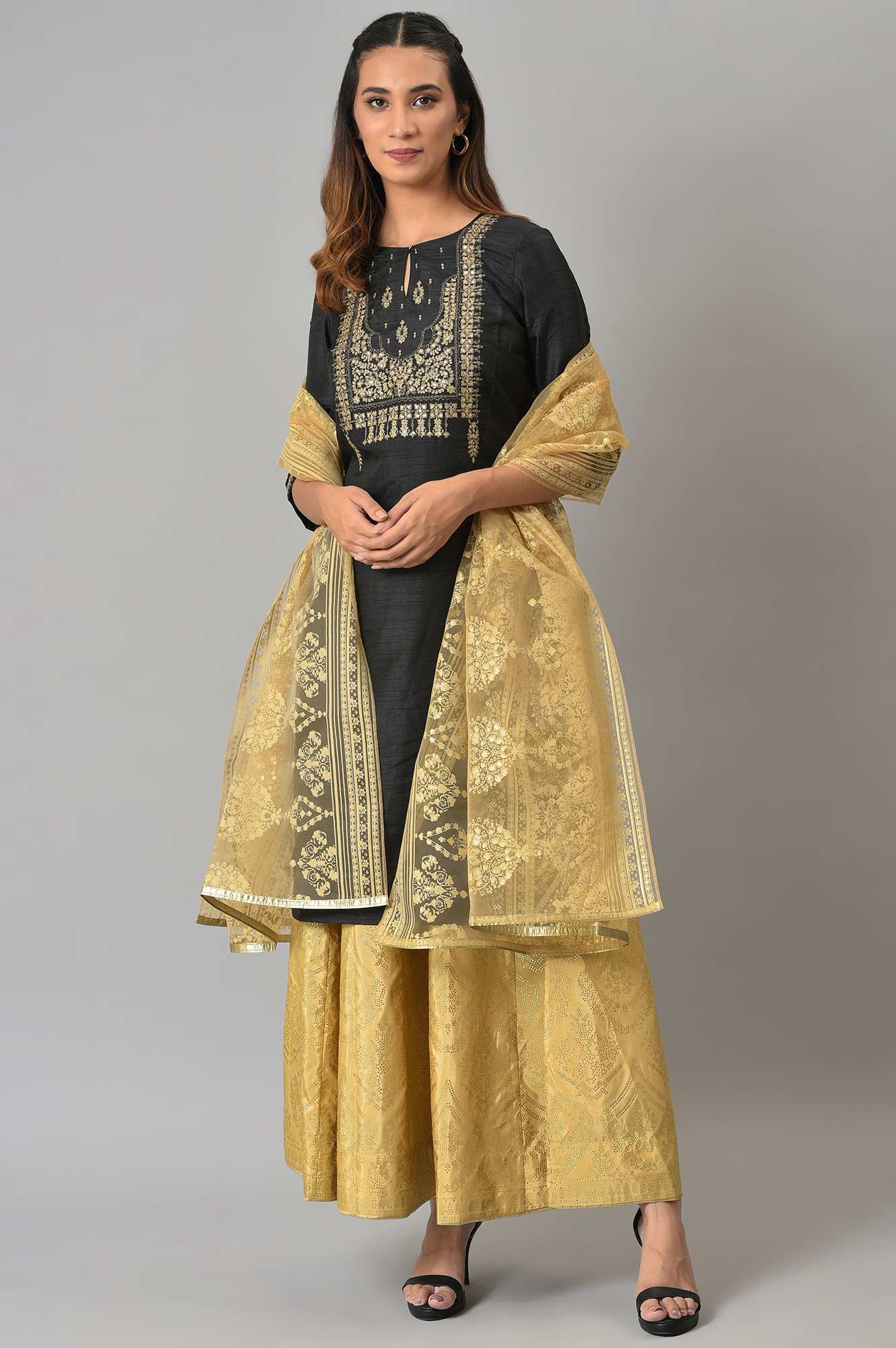W for Woman Gold Light Festive Brasso Dupatta