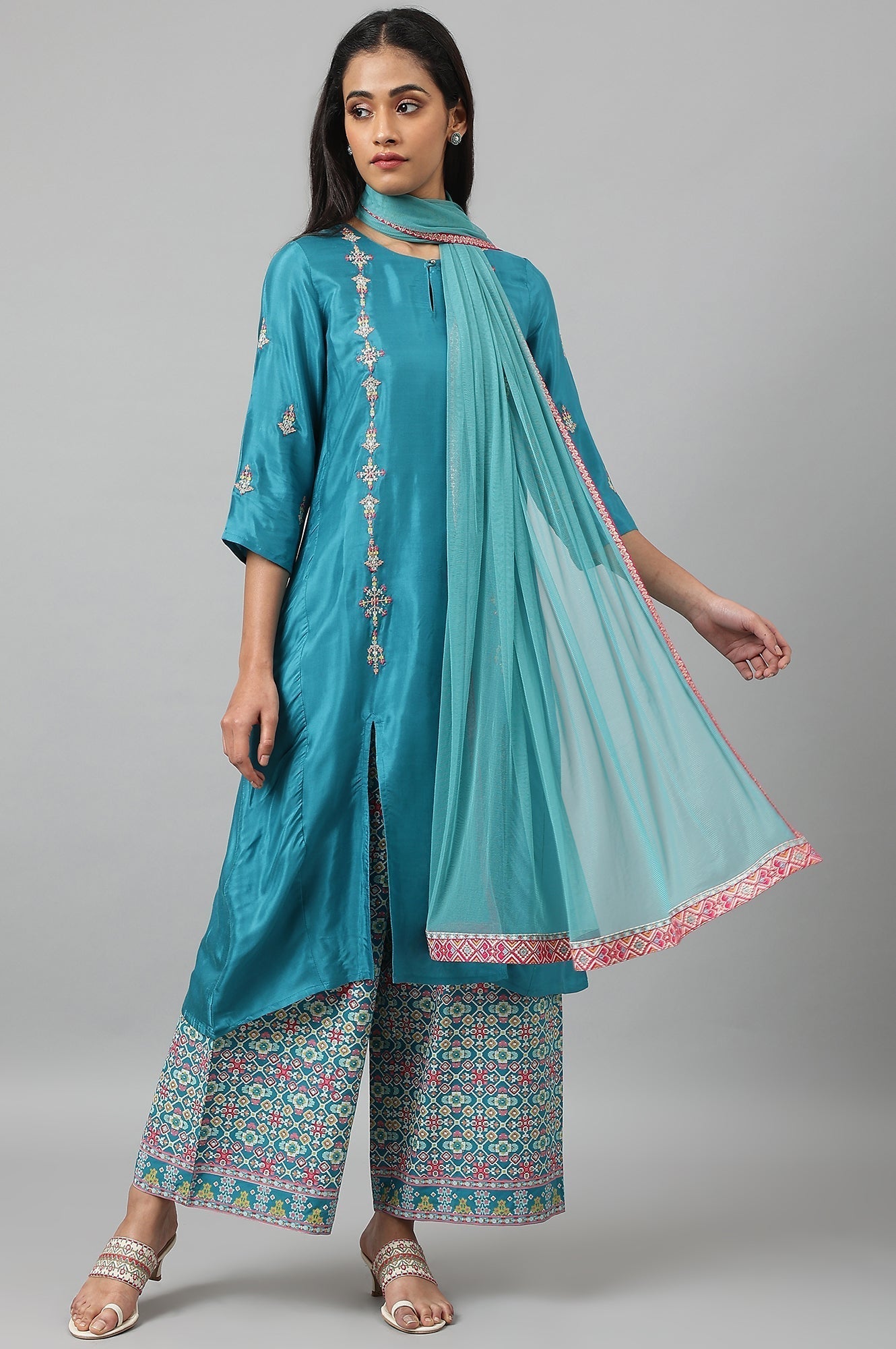 W for Woman Light Blue Mesh Dupatta