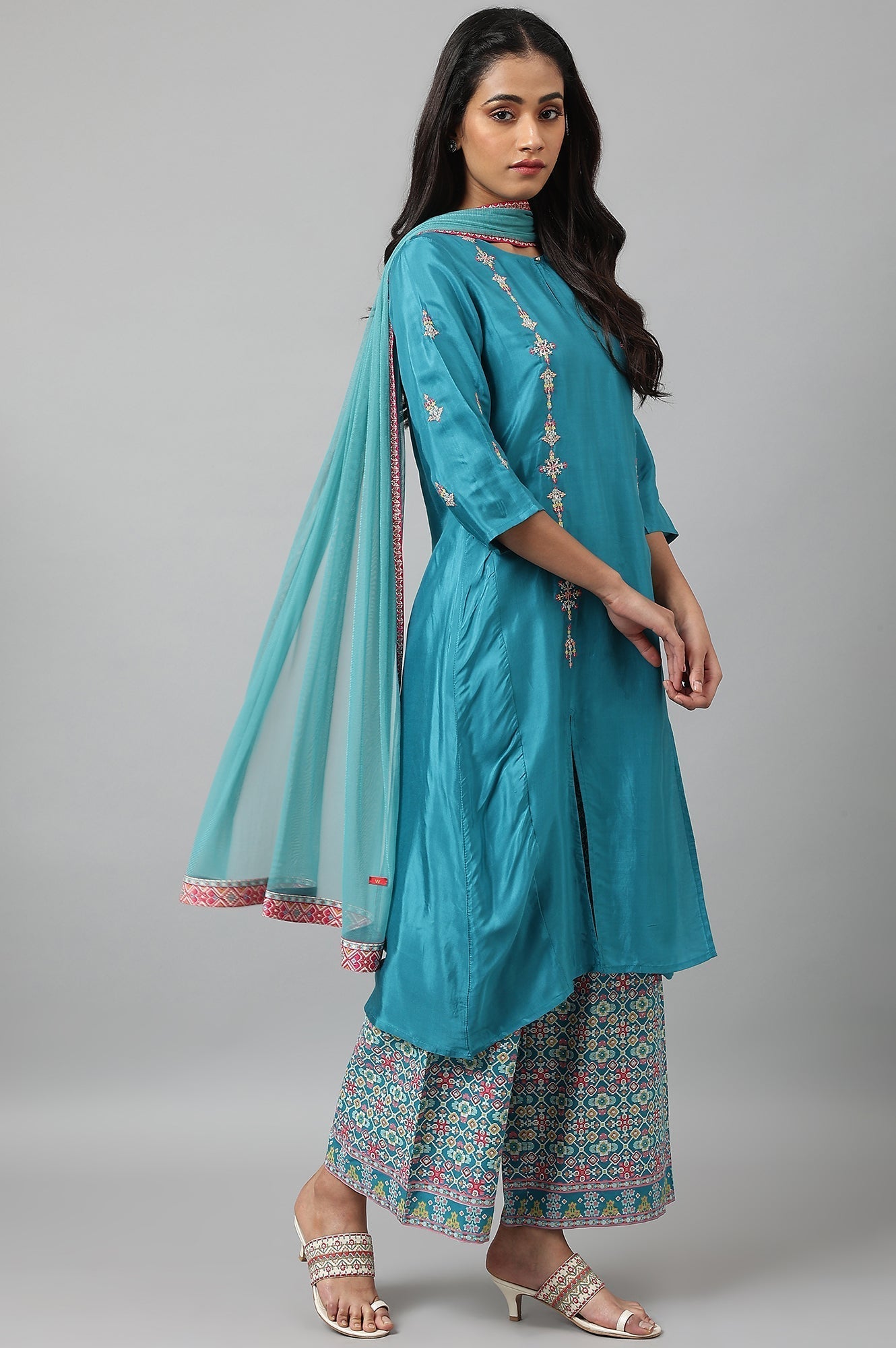 W for Woman Light Blue Mesh Dupatta