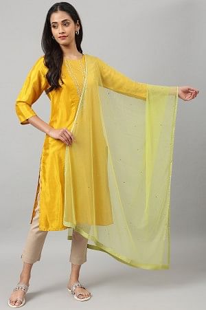 W for Woman Lime Green Mesh Dupatta With Sequins