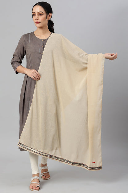 W for Woman Beige Embroidered Cotton Voile Dupatta