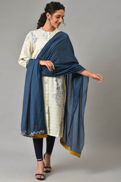 W for Woman Blue Cotton Dupatta with Running Stich Embroidery