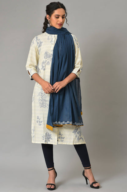 W for Woman Blue Cotton Dupatta with Running Stich Embroidery
