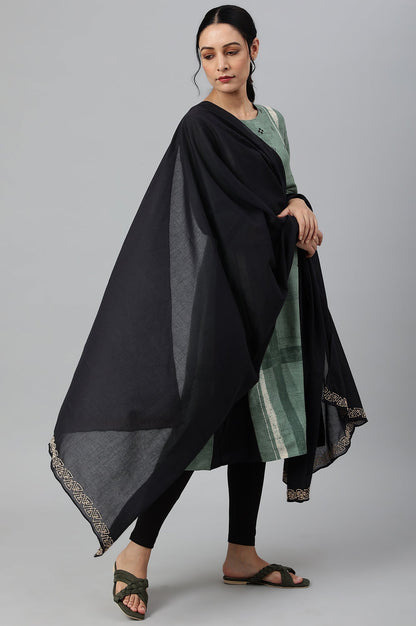 W for Woman Black Embroidered and Patti detail Dupatta