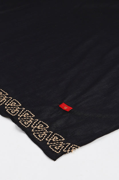 W for Woman Black Embroidered and Patti detail Dupatta