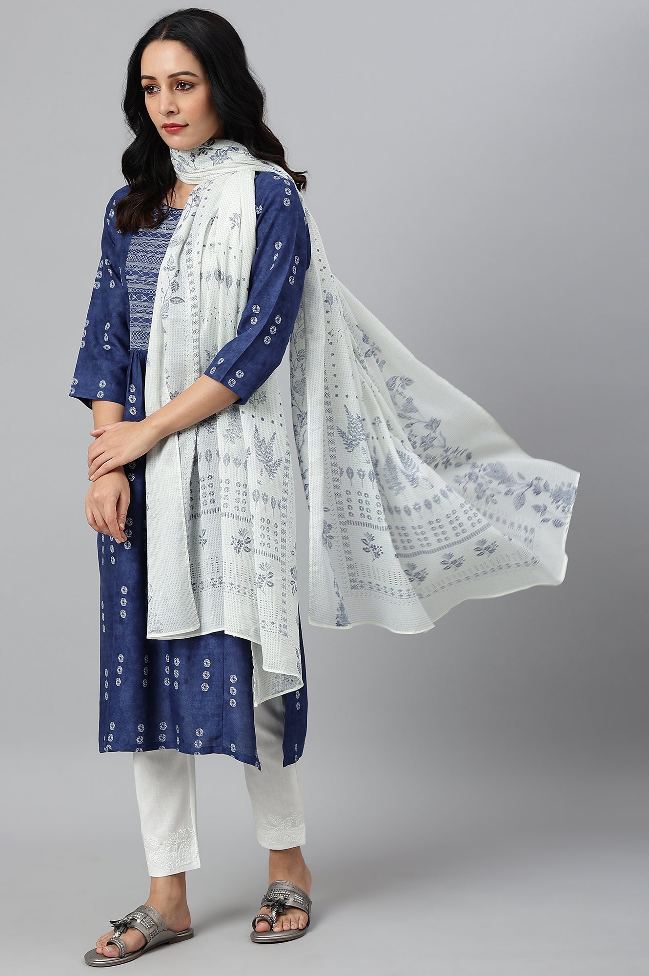 W for Woman Ecru Voile Printed Dupatta