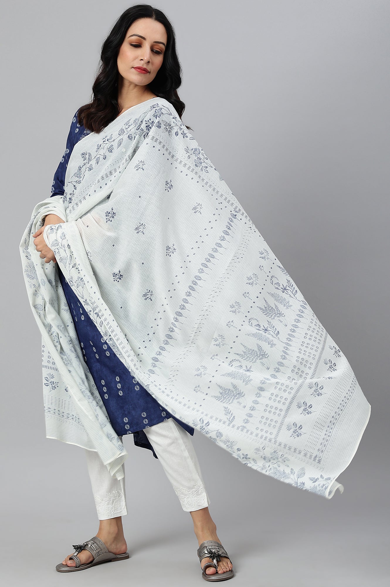 W for Woman Ecru Voile Printed Dupatta