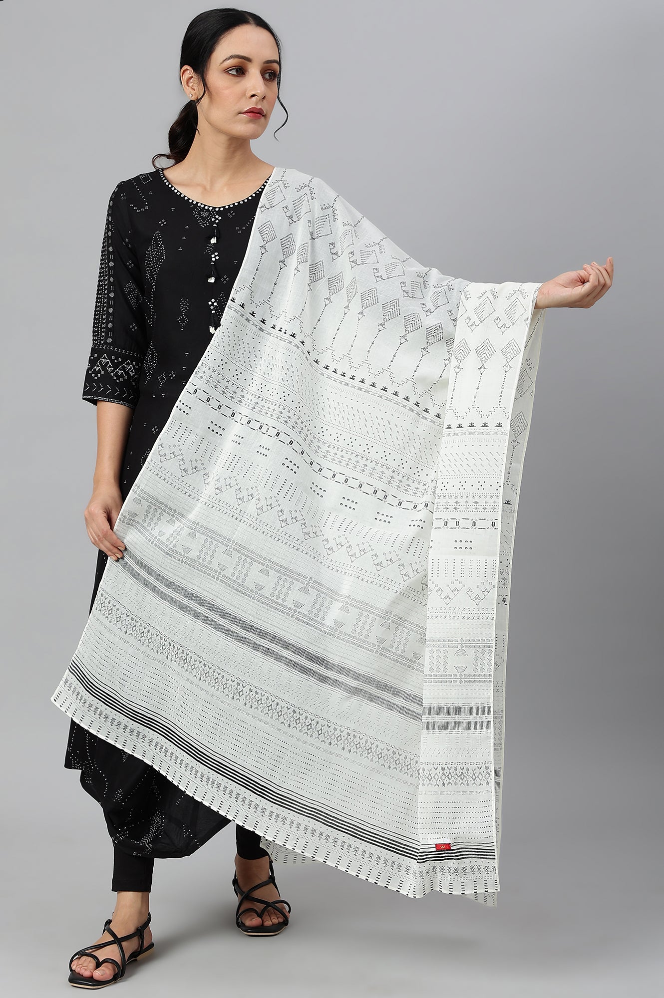 W for Woman Ecru Voile Printed Dupatta