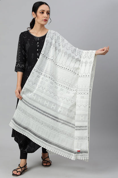 W for Woman Ecru Voile Printed Dupatta