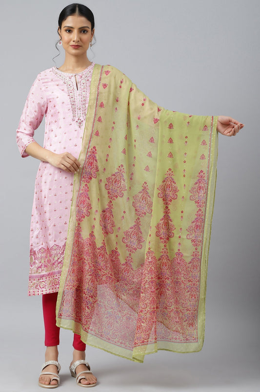 W for Woman Green Chiffon Floral Print Dupatta