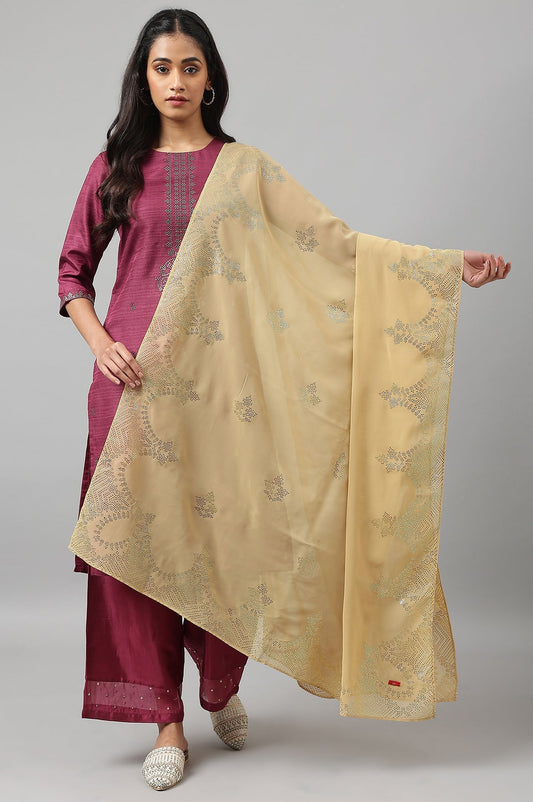 W for Woman Golden Grainy Georgette Mukaish Dupatta