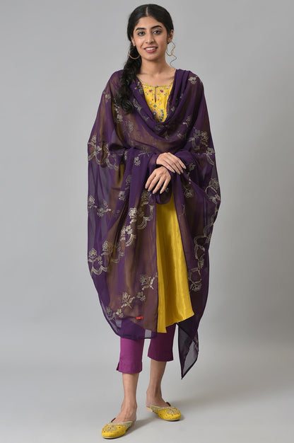 W for Woman Deep Purple Grainy Georgette Mukaish Dupatta