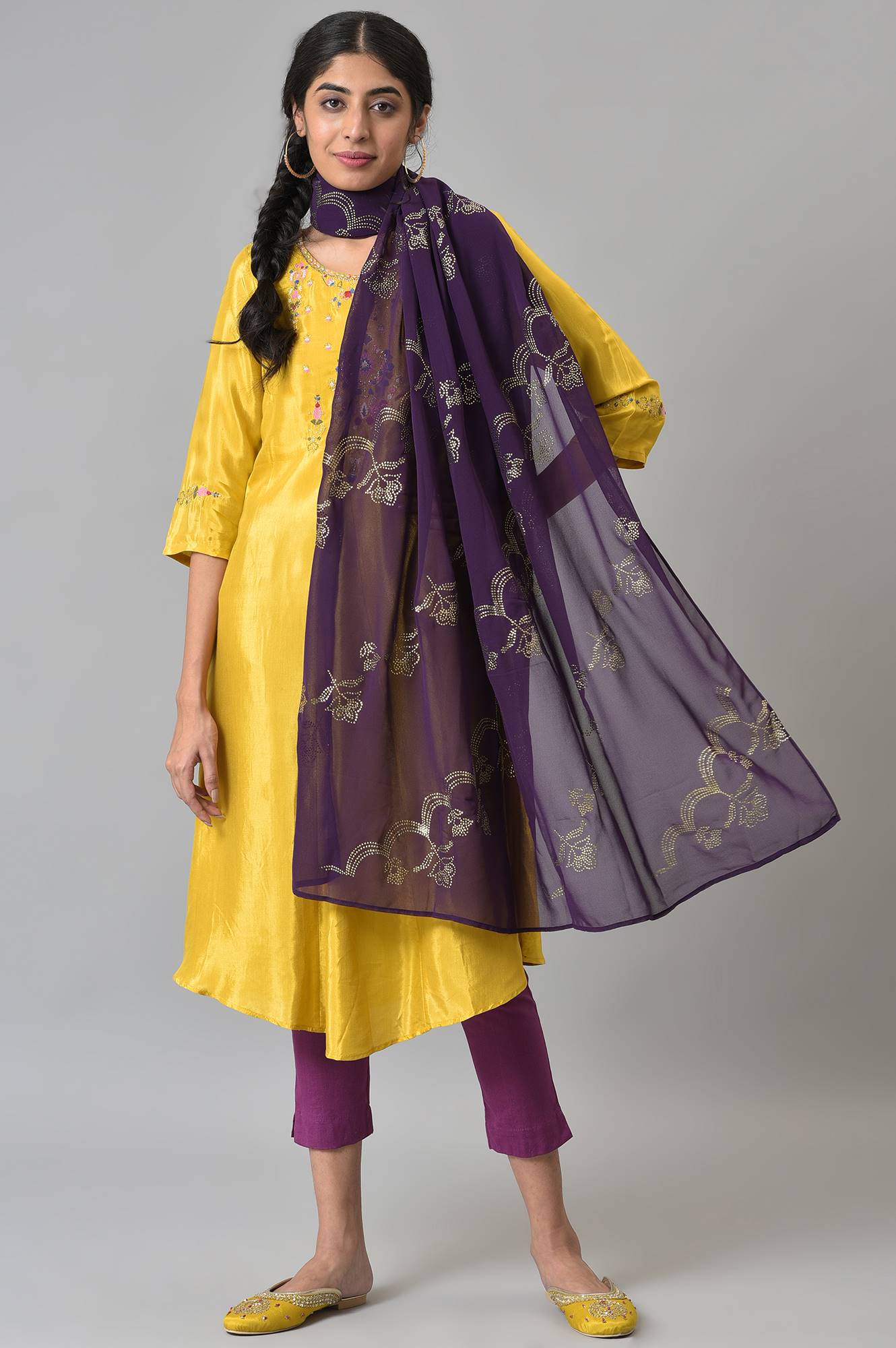 W for Woman Deep Purple Grainy Georgette Mukaish Dupatta