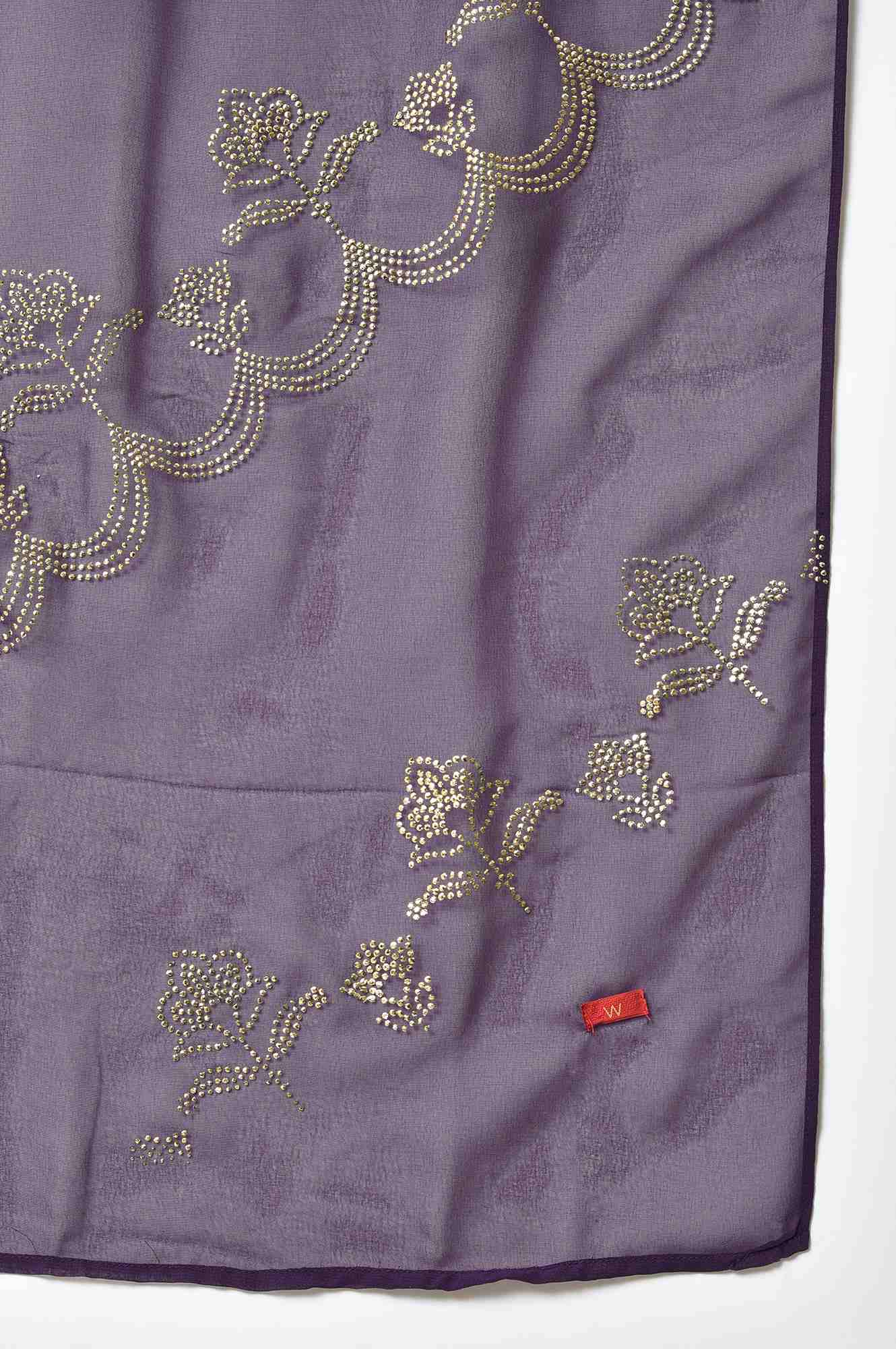 W for Woman Deep Purple Grainy Georgette Mukaish Dupatta
