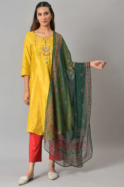 W for Woman Green Floral Printed Chiffon Dupatta