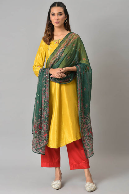 W for Woman Green Floral Printed Chiffon Dupatta