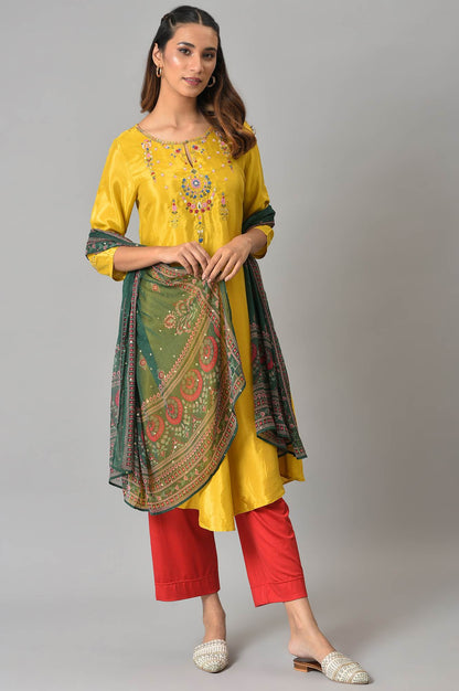 W for Woman Green Floral Printed Chiffon Dupatta