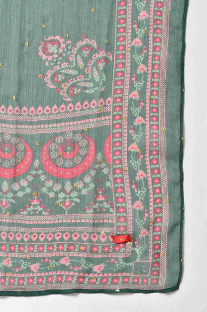 W for Woman Green Floral Printed Chiffon Dupatta