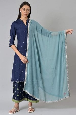 W for Woman Blue Chiffon Dupatta With Printed Border