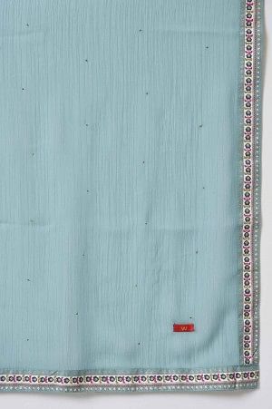W for Woman Blue Chiffon Dupatta With Printed Border