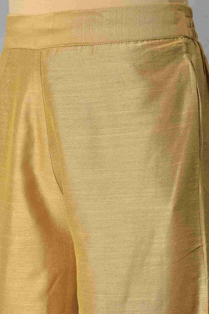 W for Woman Olive Green Embroidered Viscose Blend Kurta with Gold Parallel Pants Set