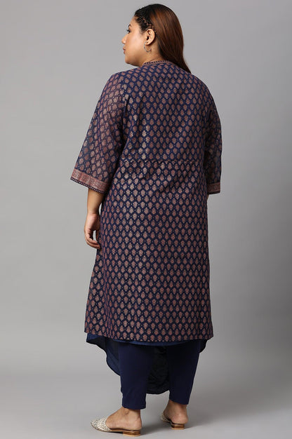W for Woman Plus Size Blue Printed A-Line Cowl kurta With Tights