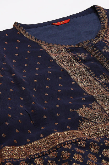 W for Woman Plus Size Blue Printed A-Line Cowl kurta With Tights