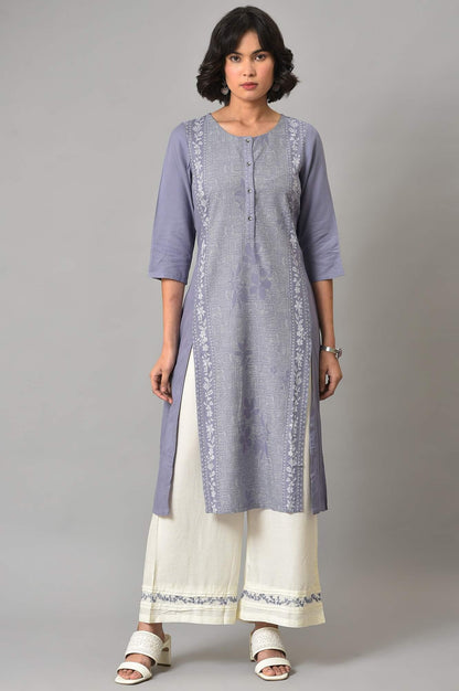 W for Woman Dusk Purple Floral Printed kurta With Embroidered Ecru Pants And Dupatta