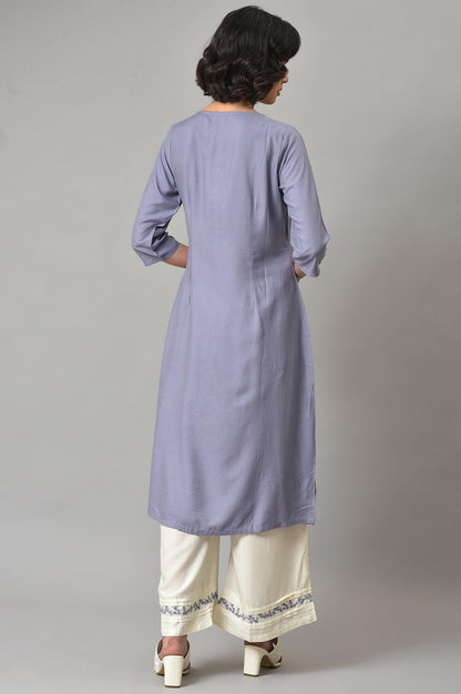 W for Woman Dusk Purple Floral Printed kurta With Embroidered Ecru Pants And Dupatta