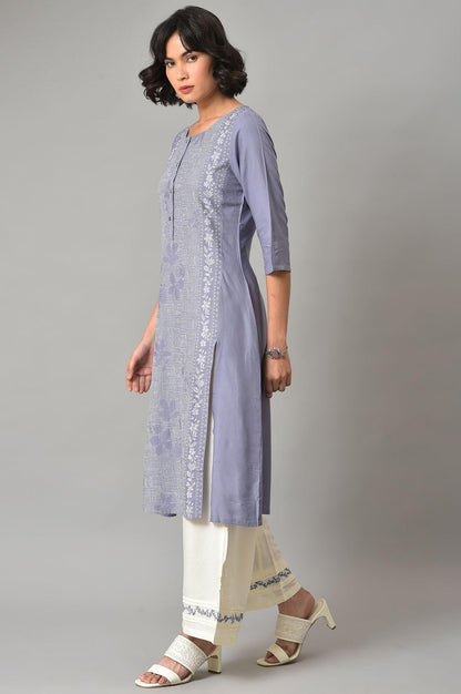 W for Woman Dusk Purple Floral Printed kurta With Embroidered Ecru Pants And Dupatta