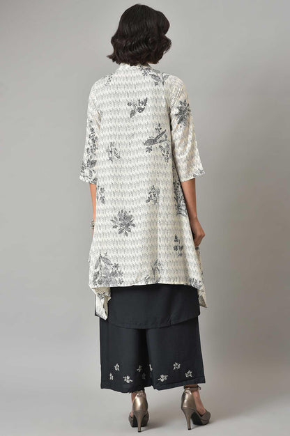 W for Woman White And Deep Blue Ombre kurta With Printed Gillet And Parallel Pants