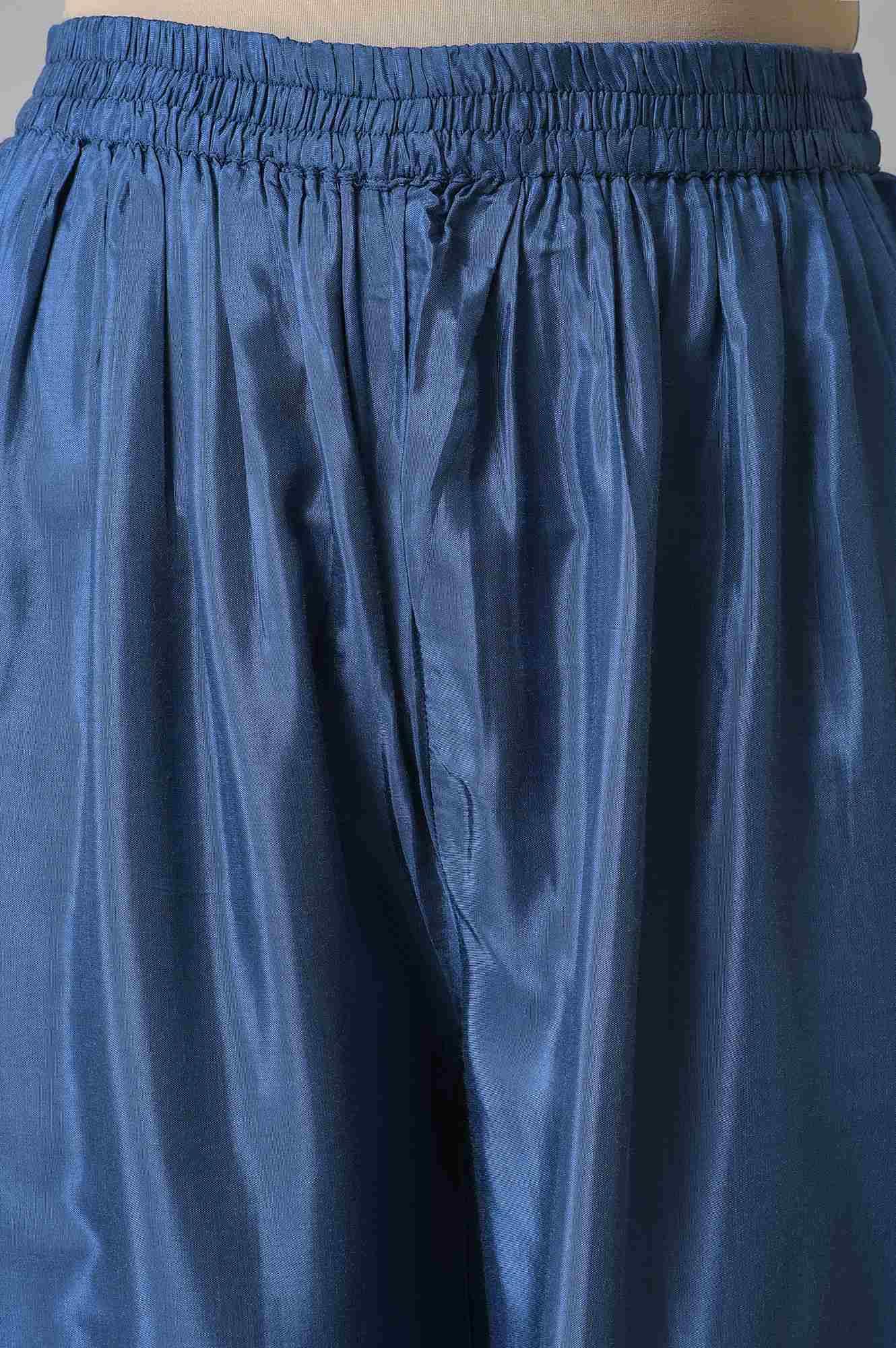 W for Woman Blue Embroidered kurta With Parallel Pants And Pink Dupatta