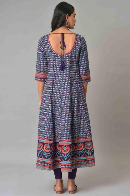 W for Woman Purple Printed Kalidar kurta With Tights