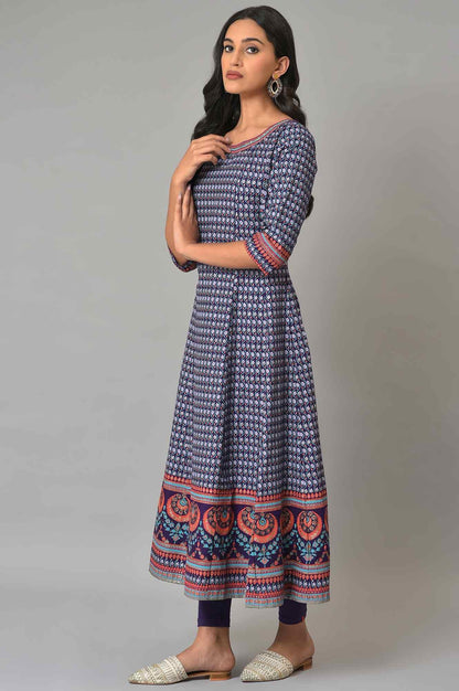 W for Woman Purple Printed Kalidar kurta With Tights