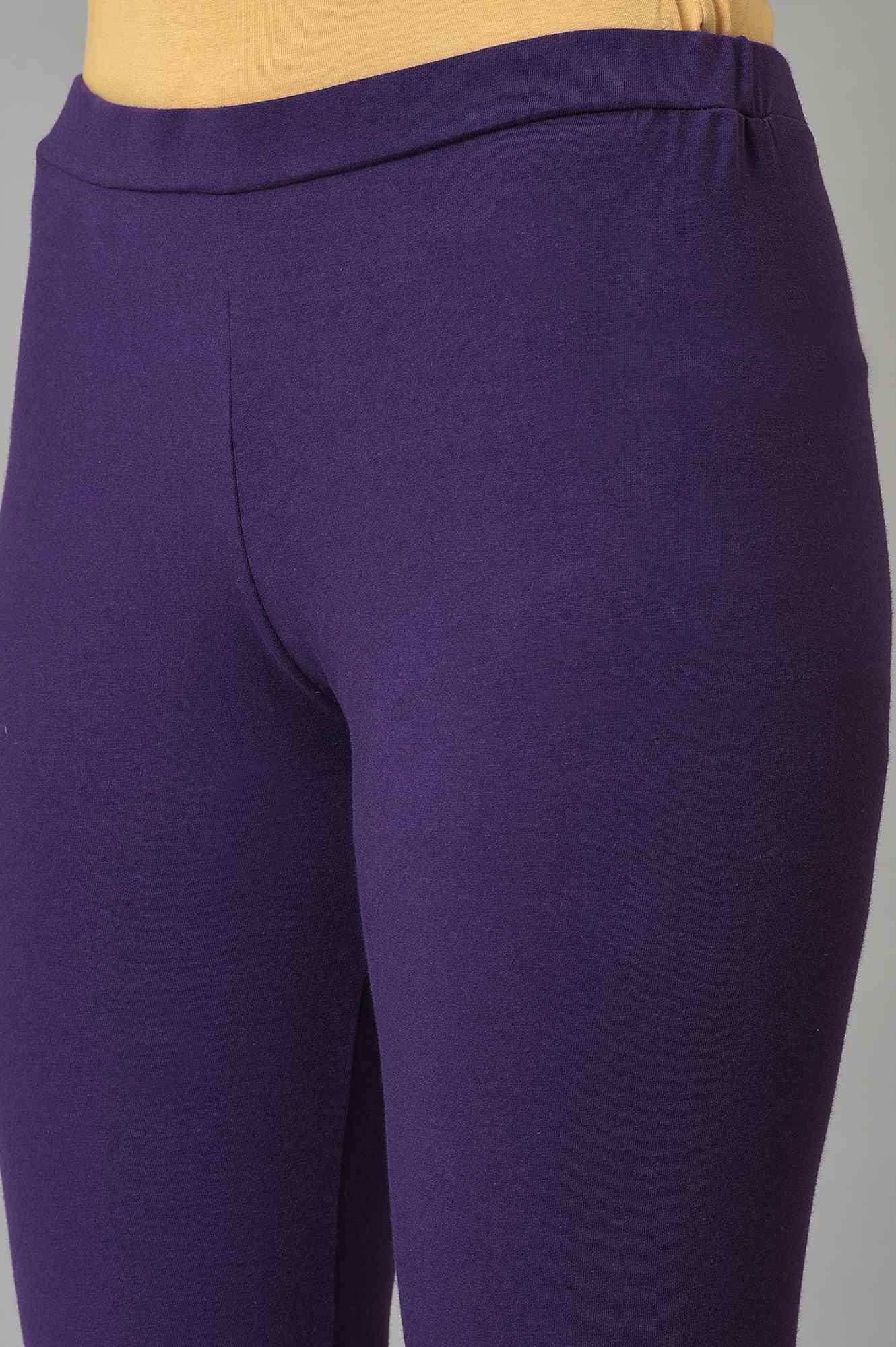 W for Woman Purple Printed Kalidar kurta With Tights