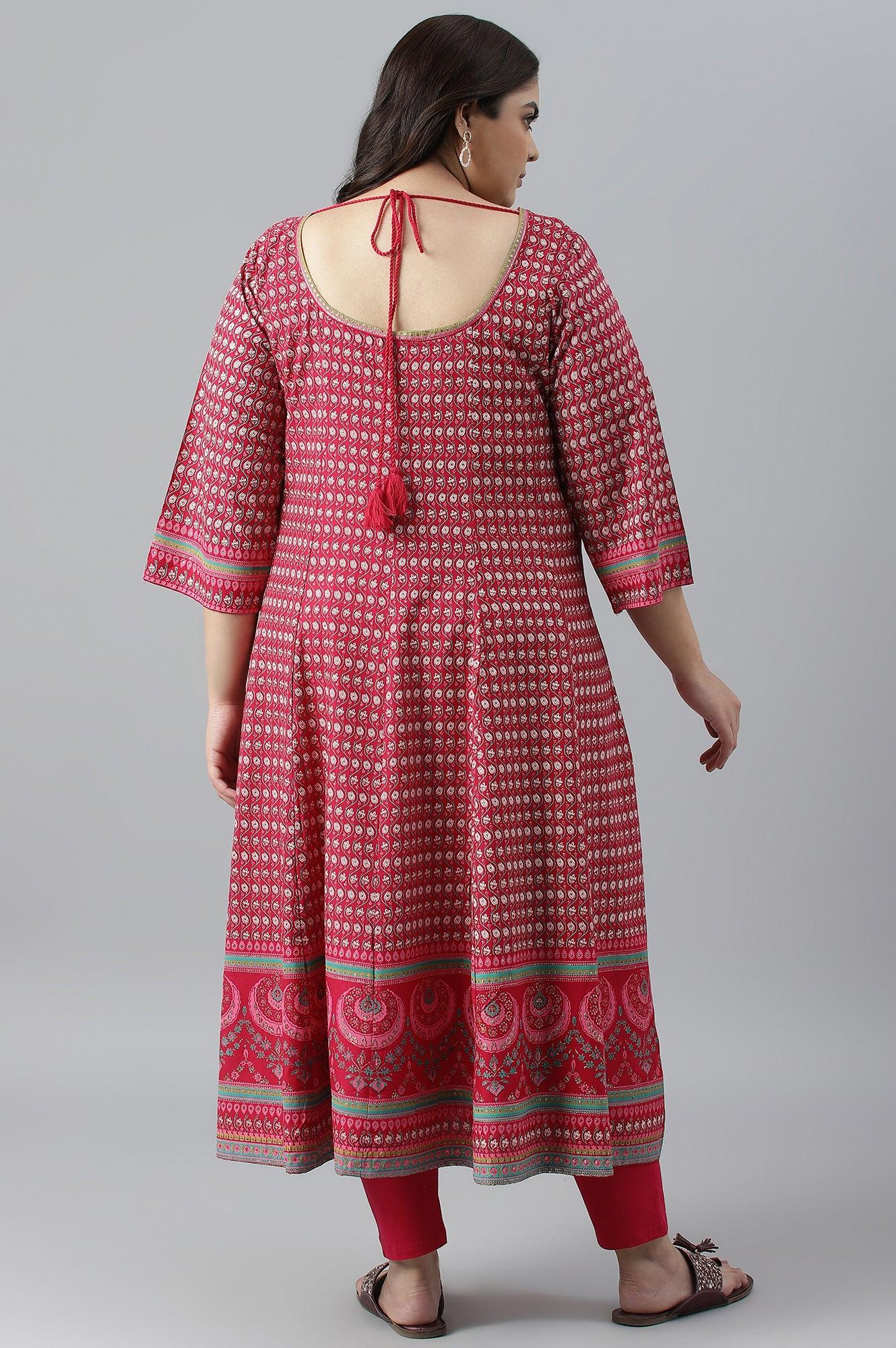 W for Woman Dark Pink Printed Plus Size Kalidar kurta