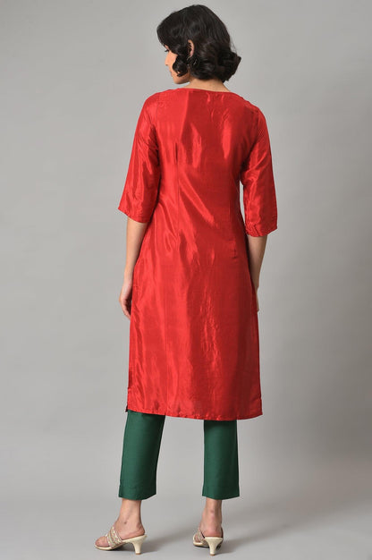 W for Woman Red Embroidered Shantung kurta