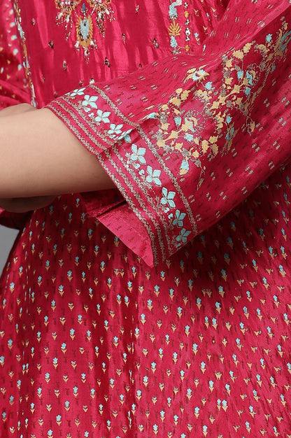 W for Woman Pink Glitter Printed Kalidar Dress And Dupatta Set
