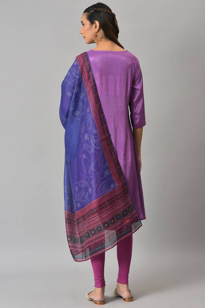 W for Woman Dark Purple Ombre Cowl kurta With Tights And Bandhani Dupatta