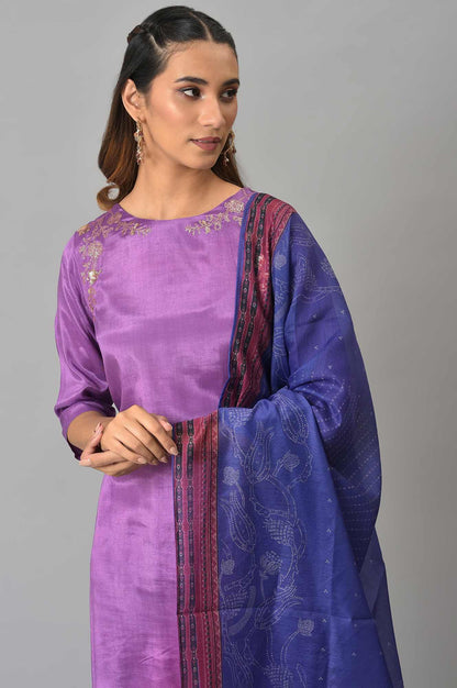 W for Woman Dark Purple Ombre Cowl kurta With Tights And Bandhani Dupatta