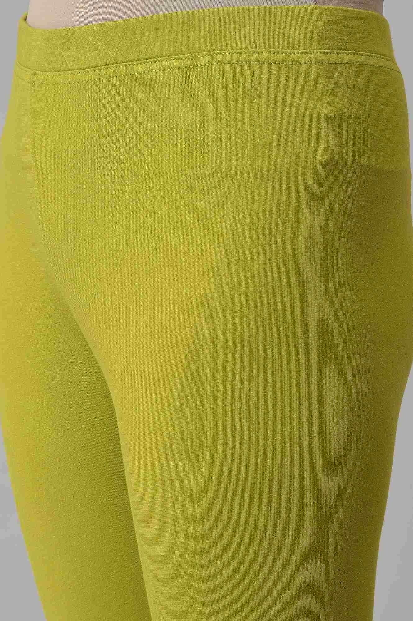 W for Woman Lemon Yellow and Olive Green Printed Kurta with Tights and Dupatta Set