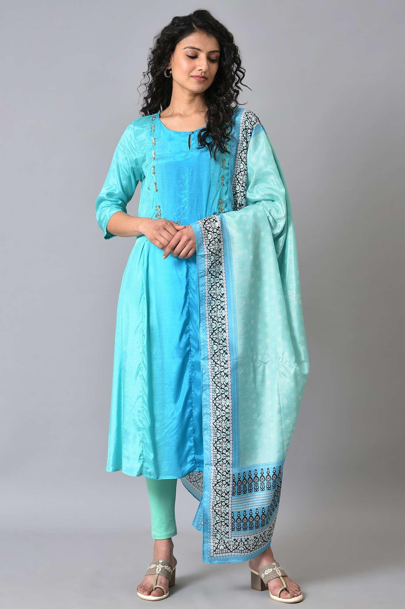 W for Woman Light Green And Blue Ombre kurta Set