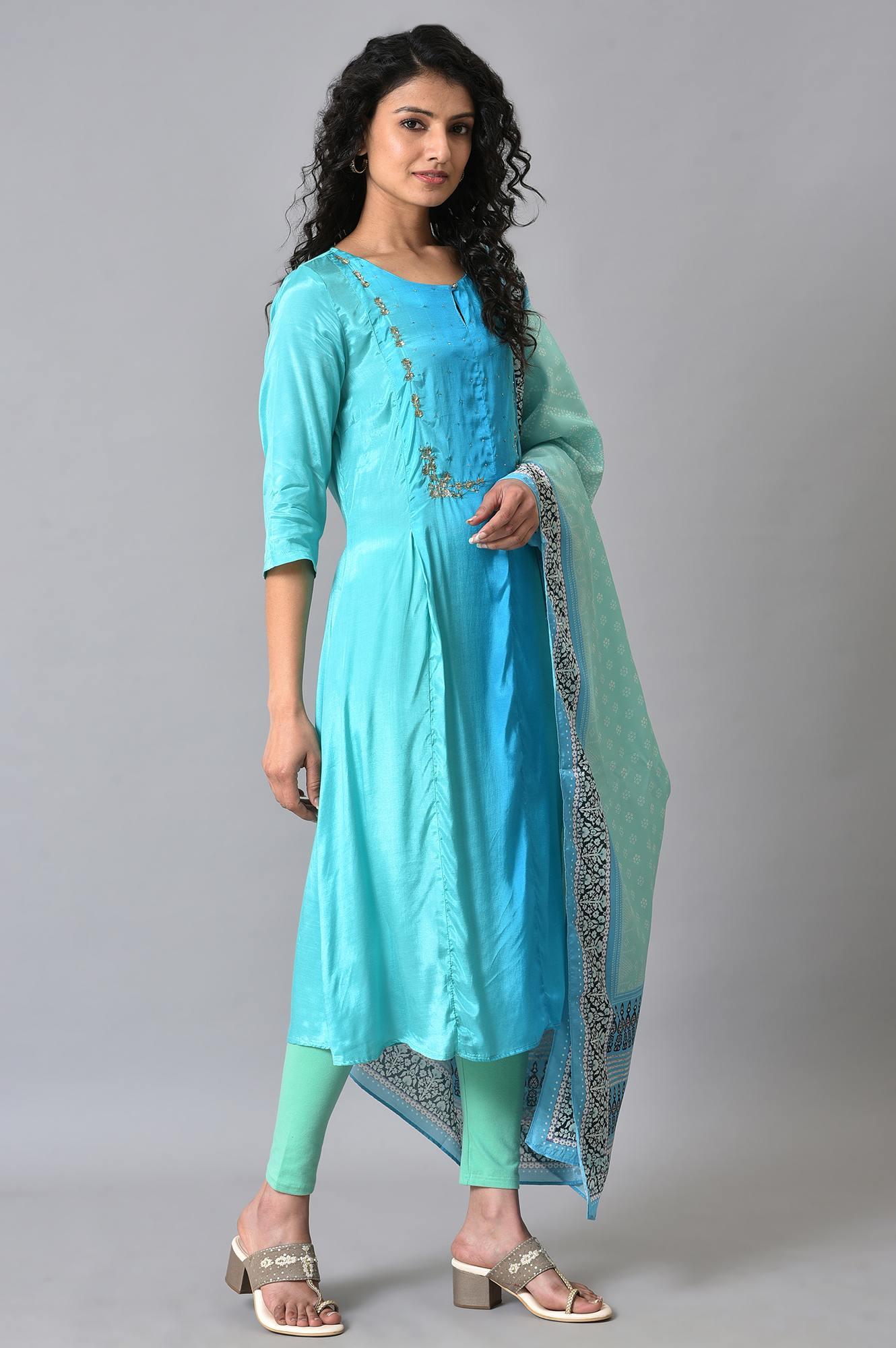 W for Woman Light Green And Blue Ombre kurta Set